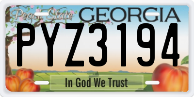 GA license plate PYZ3194