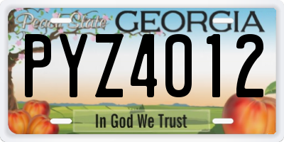 GA license plate PYZ4012