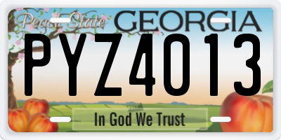 GA license plate PYZ4013