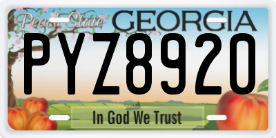 GA license plate PYZ8920