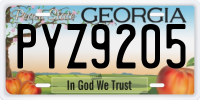 GA license plate PYZ9205