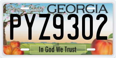 GA license plate PYZ9302