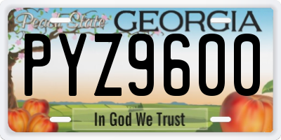 GA license plate PYZ9600