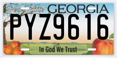 GA license plate PYZ9616