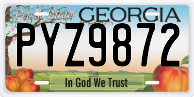 GA license plate PYZ9872