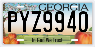 GA license plate PYZ9940