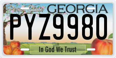GA license plate PYZ9980