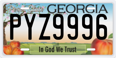 GA license plate PYZ9996