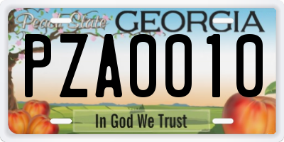 GA license plate PZA0010