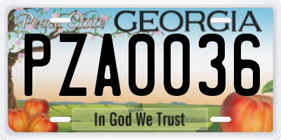 GA license plate PZA0036