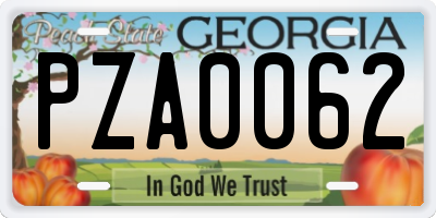 GA license plate PZA0062