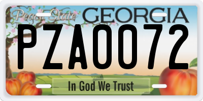 GA license plate PZA0072