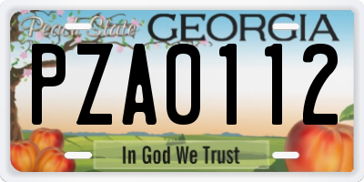 GA license plate PZA0112