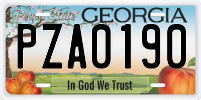 GA license plate PZA0190