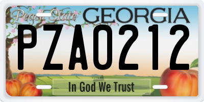 GA license plate PZA0212