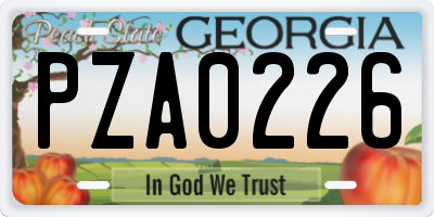 GA license plate PZA0226