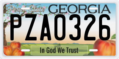 GA license plate PZA0326