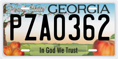 GA license plate PZA0362