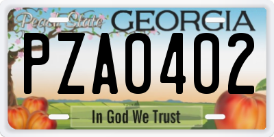 GA license plate PZA0402