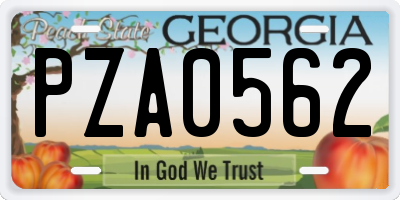 GA license plate PZA0562