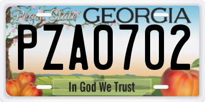GA license plate PZA0702