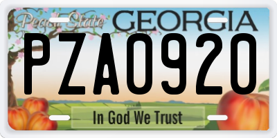 GA license plate PZA0920