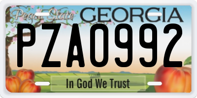 GA license plate PZA0992