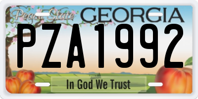 GA license plate PZA1992