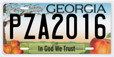 GA license plate PZA2016