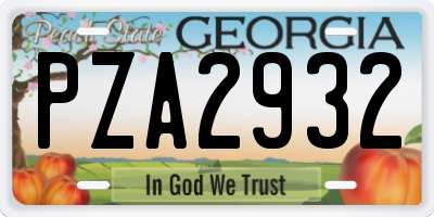 GA license plate PZA2932