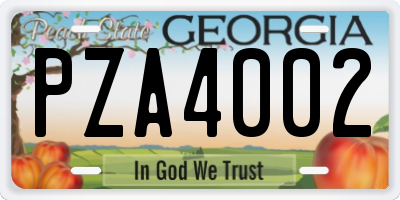 GA license plate PZA4002