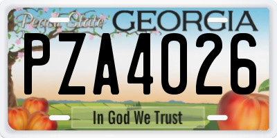 GA license plate PZA4026