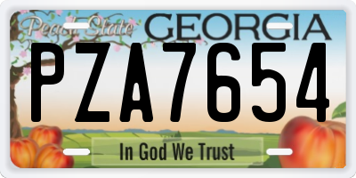GA license plate PZA7654