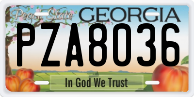 GA license plate PZA8036