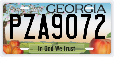 GA license plate PZA9072