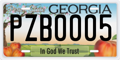 GA license plate PZB0005