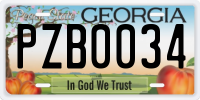 GA license plate PZB0034