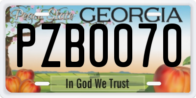 GA license plate PZB0070