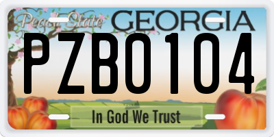 GA license plate PZB0104