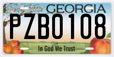 GA license plate PZB0108