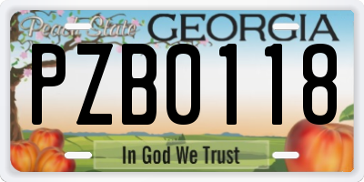GA license plate PZB0118