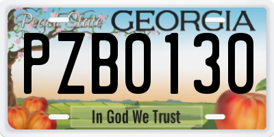 GA license plate PZB0130