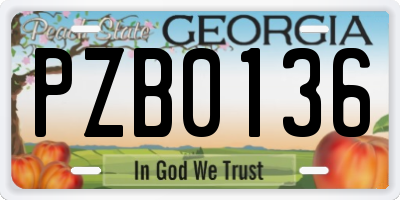 GA license plate PZB0136