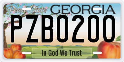 GA license plate PZB0200