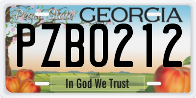 GA license plate PZB0212