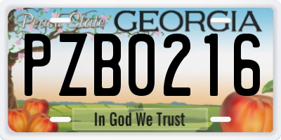 GA license plate PZB0216