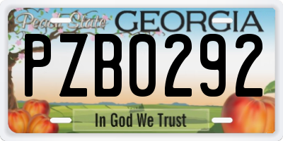 GA license plate PZB0292