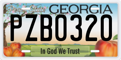GA license plate PZB0320