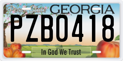 GA license plate PZB0418