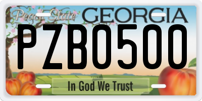 GA license plate PZB0500